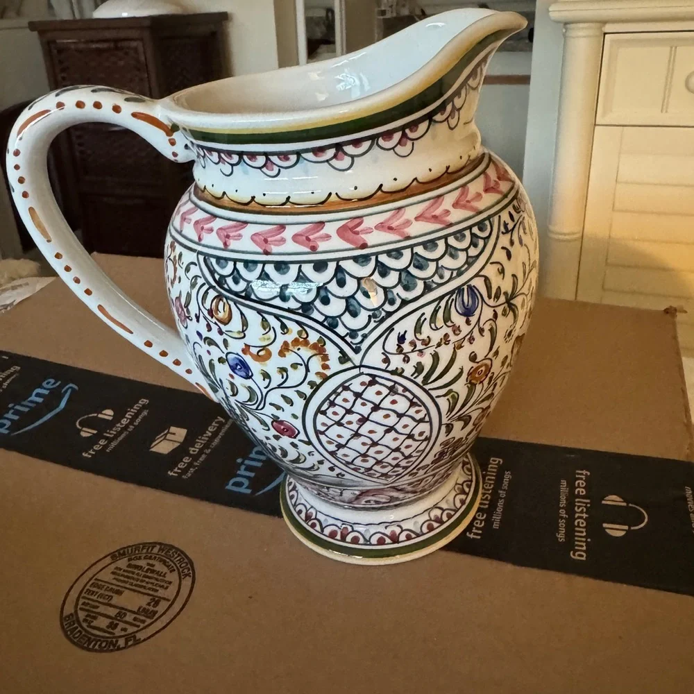 Handcrafted Multicolor Ceramic Pitcher - Picture 1 of 2